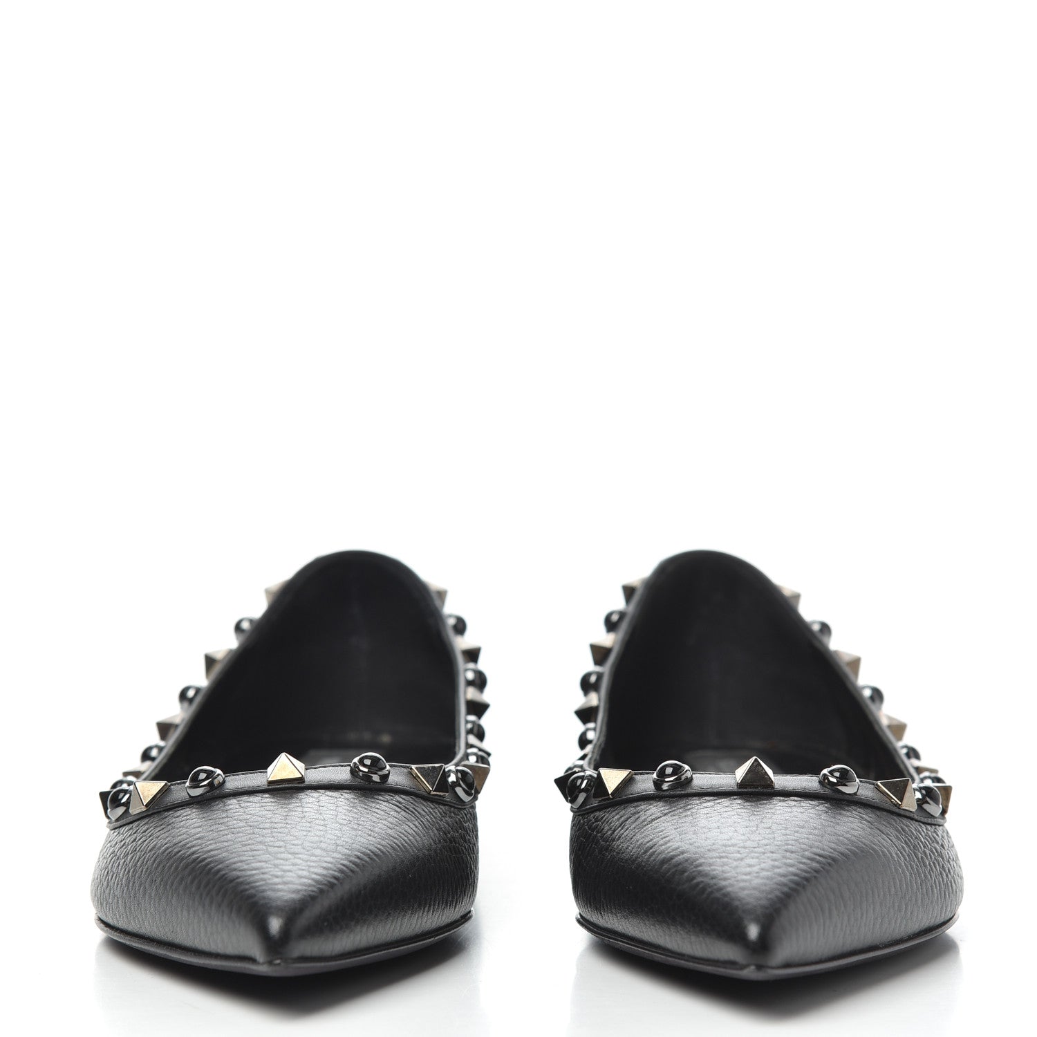 Valentino Garavani Pebbled Calfskin Onyx Rockstud Rolling Ballerina Flats 36.5 Black 2 of 16