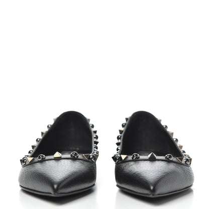Valentino Garavani Pebbled Calfskin Onyx Rockstud Rolling Ballerina Flats 36.5 Black 2 of 16