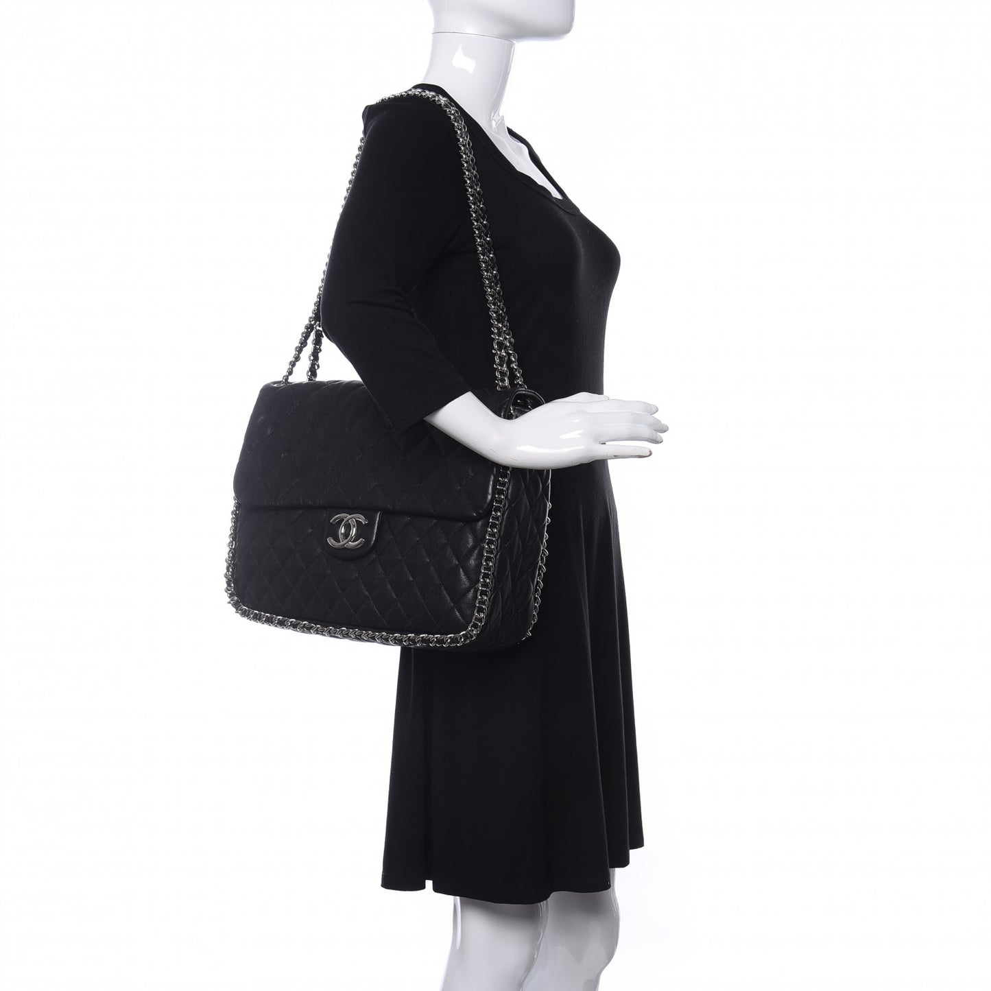 Washed Lambskin Quilted Maxi Chain Around Flap Black