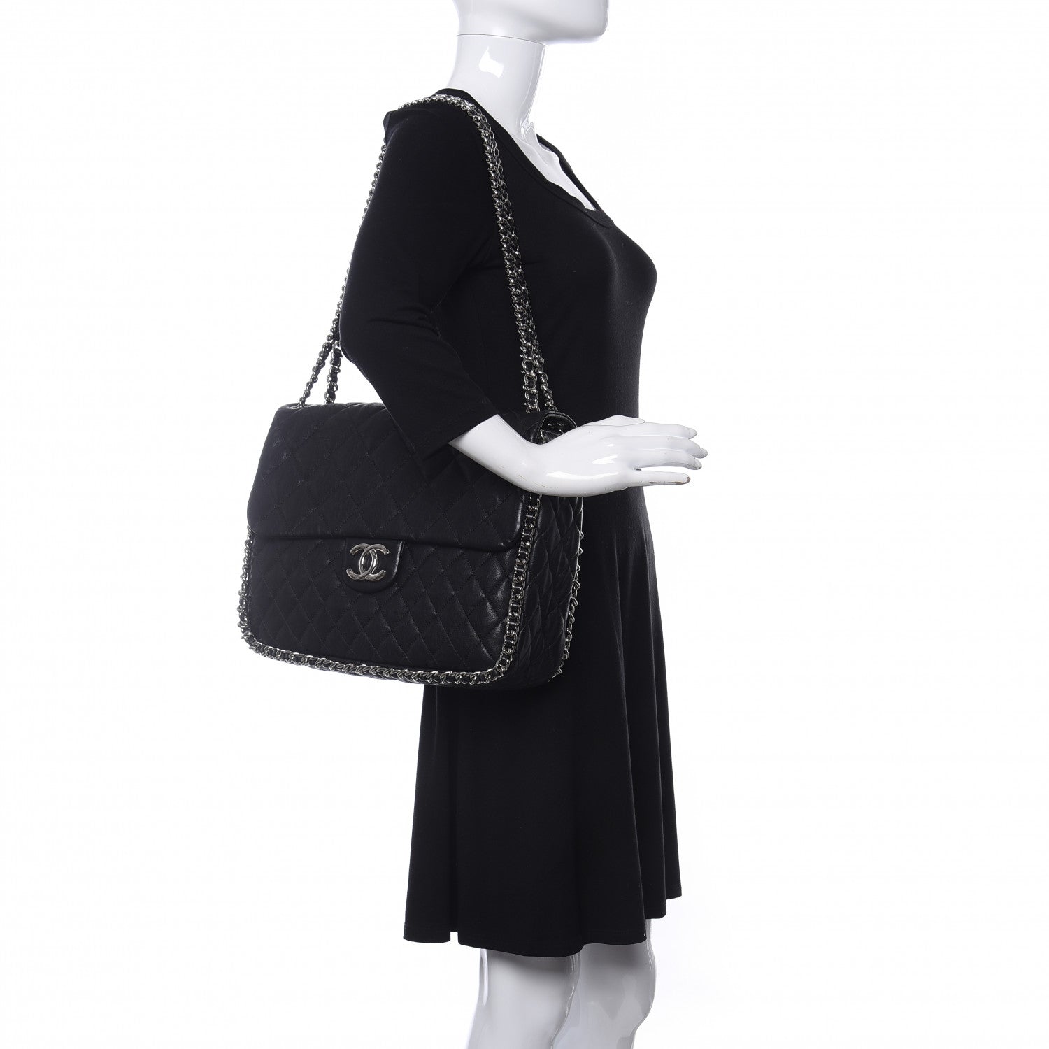 Chanel Washed Lambskin Quilted Maxi Chain Around Flap Black 2 of 11