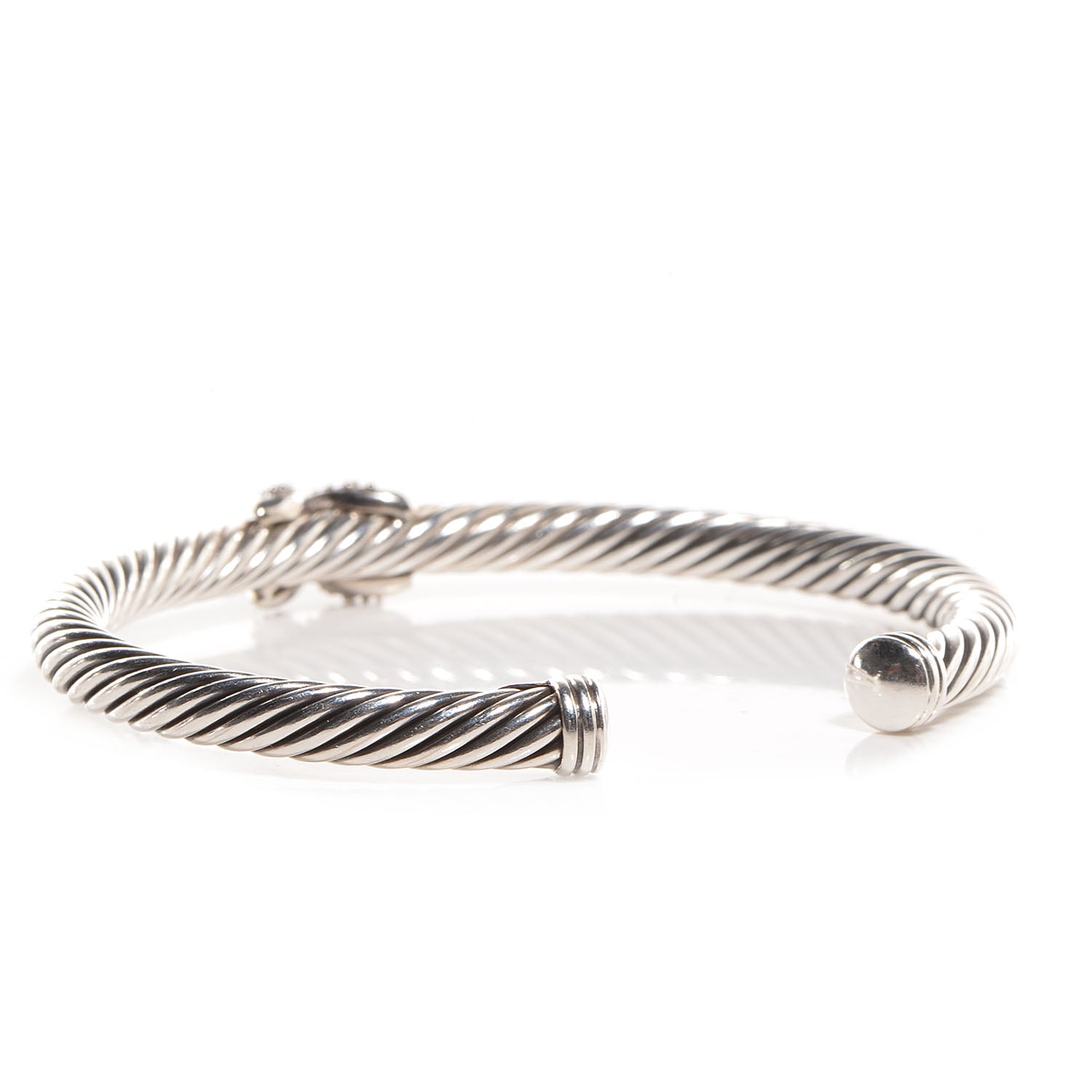David Yurman Sterling Silver 18K White Gold Diamond Pave 5mm X Cable Bracelet 4 of 12