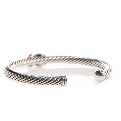 David Yurman Sterling Silver 18K White Gold Diamond Pave 5mm X Cable Bracelet 4 of 12