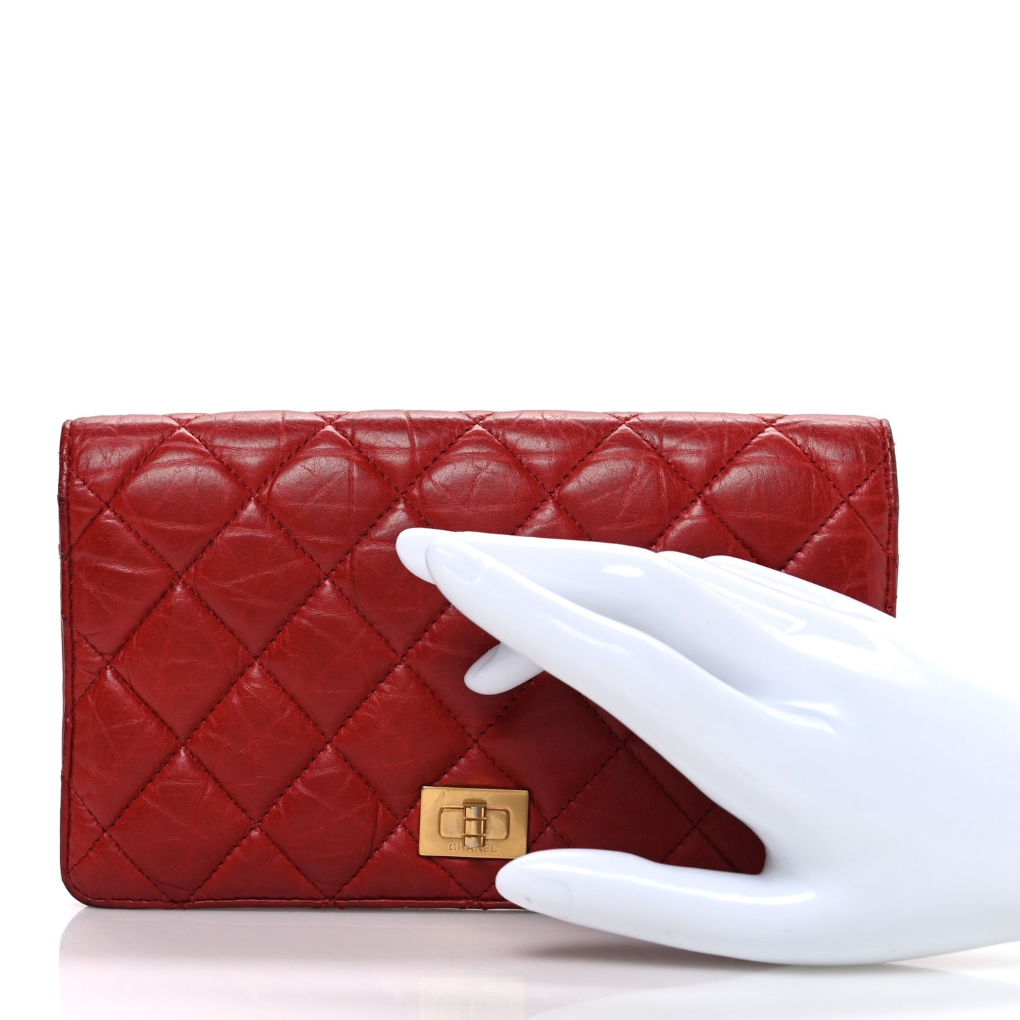 Aged Calfskin Quilted Reissue 2.55 Yen Wallet Red