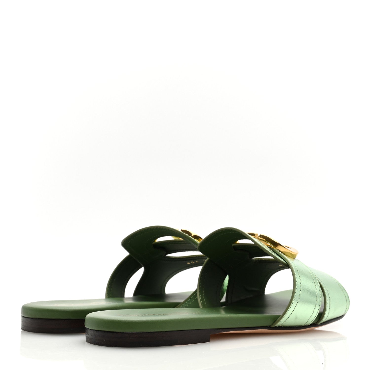 Christian Dior Metallic Calfskin 30 Montaigne Flat Slide Sandals 36.5 Green 4 of 7