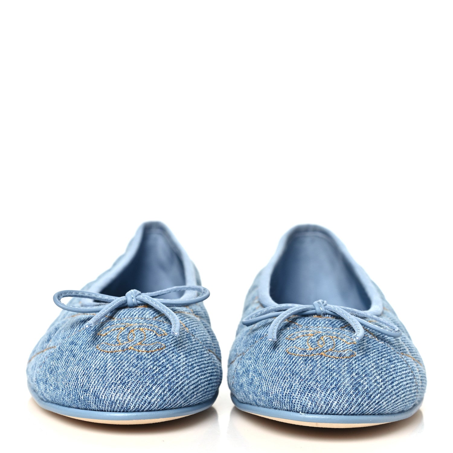 Chanel Washed Denim Quilted Cap Toe CC Ballerina Flats 38.5 Light Blue 3 of 10