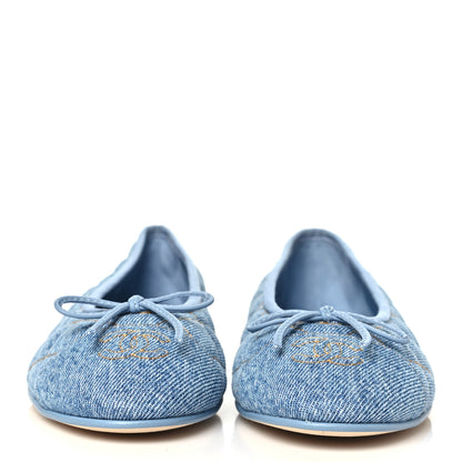 Chanel Washed Denim Quilted Cap Toe CC Ballerina Flats 38.5 Light Blue 3 of 10