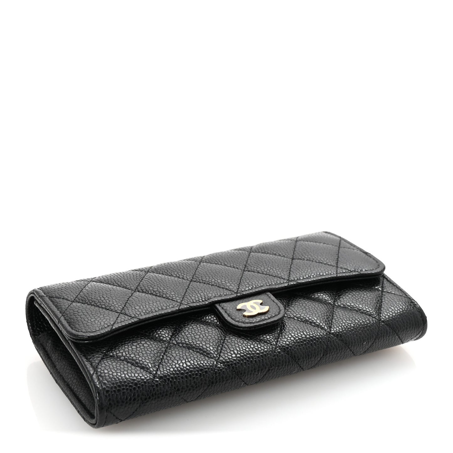 Caviar Quilted Large Gusset Flap Wallet Black