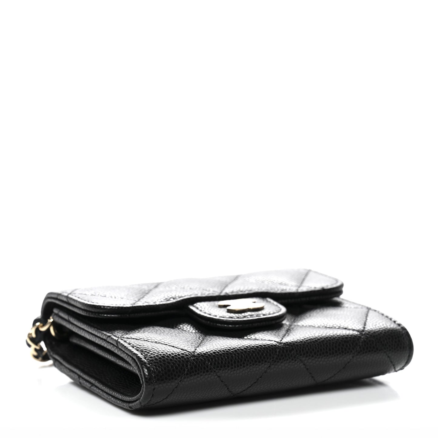 Caviar Quilted Flap Card Holder On Chain Black