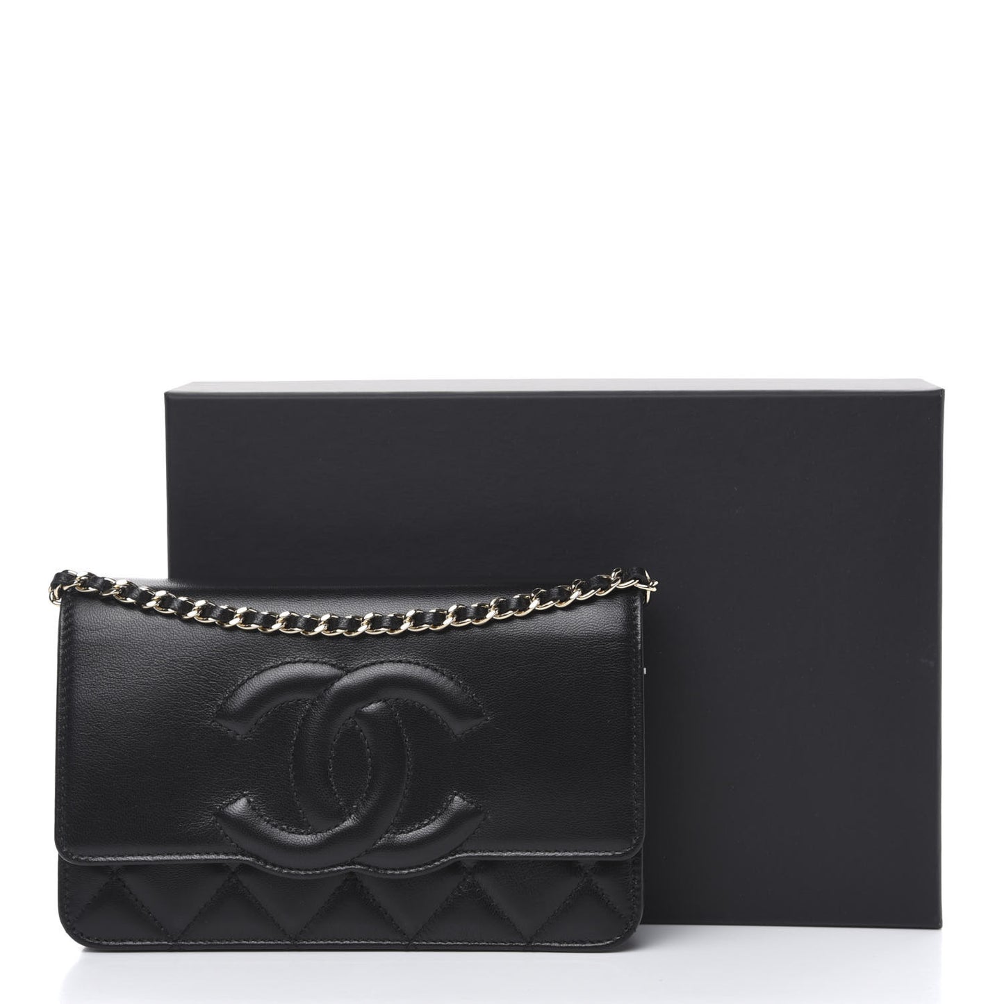 Goatskin Quilted Timeless CC Wallet On Chain WOC Black