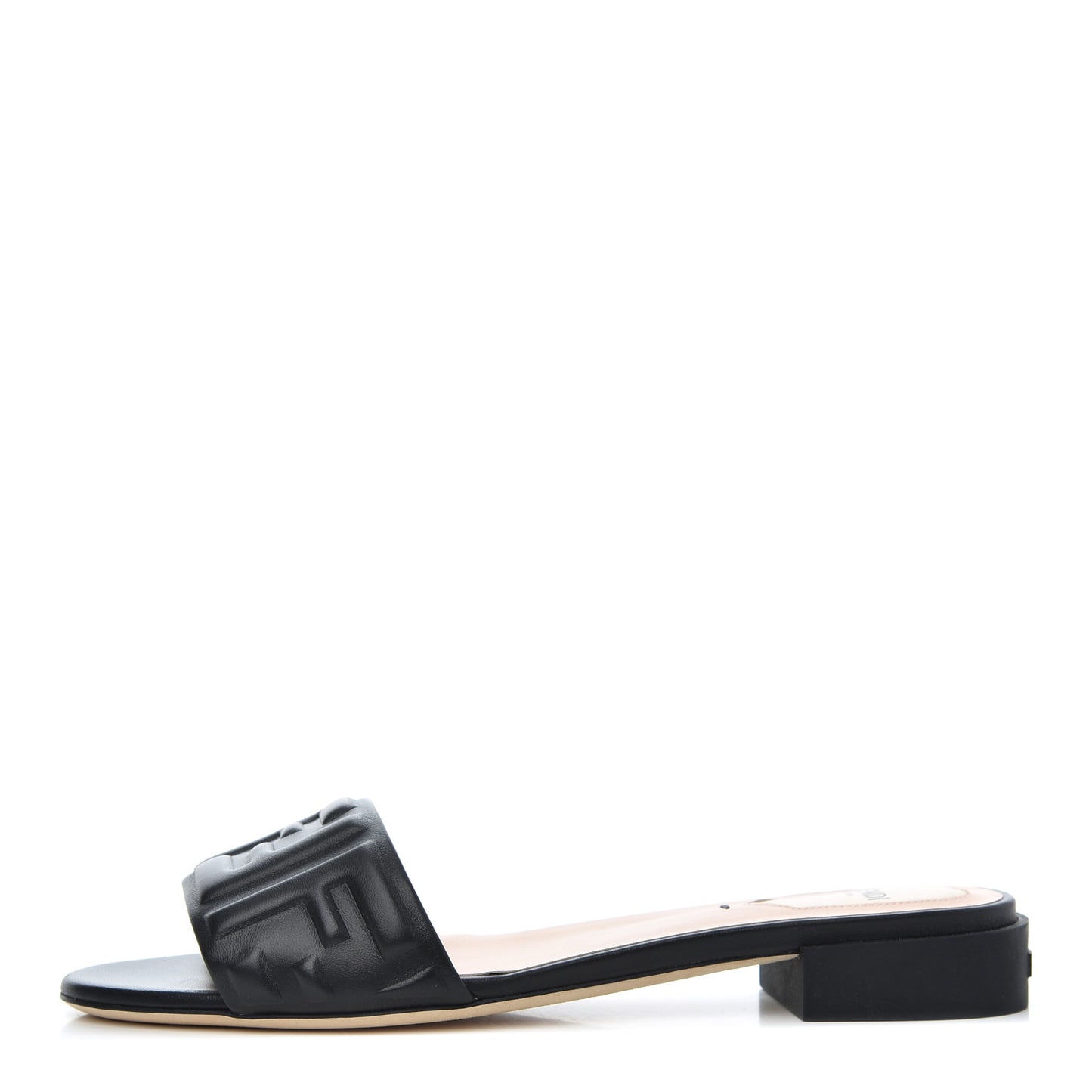 Nappa FF Embossed Flat Slide Sandals 38.5 Black