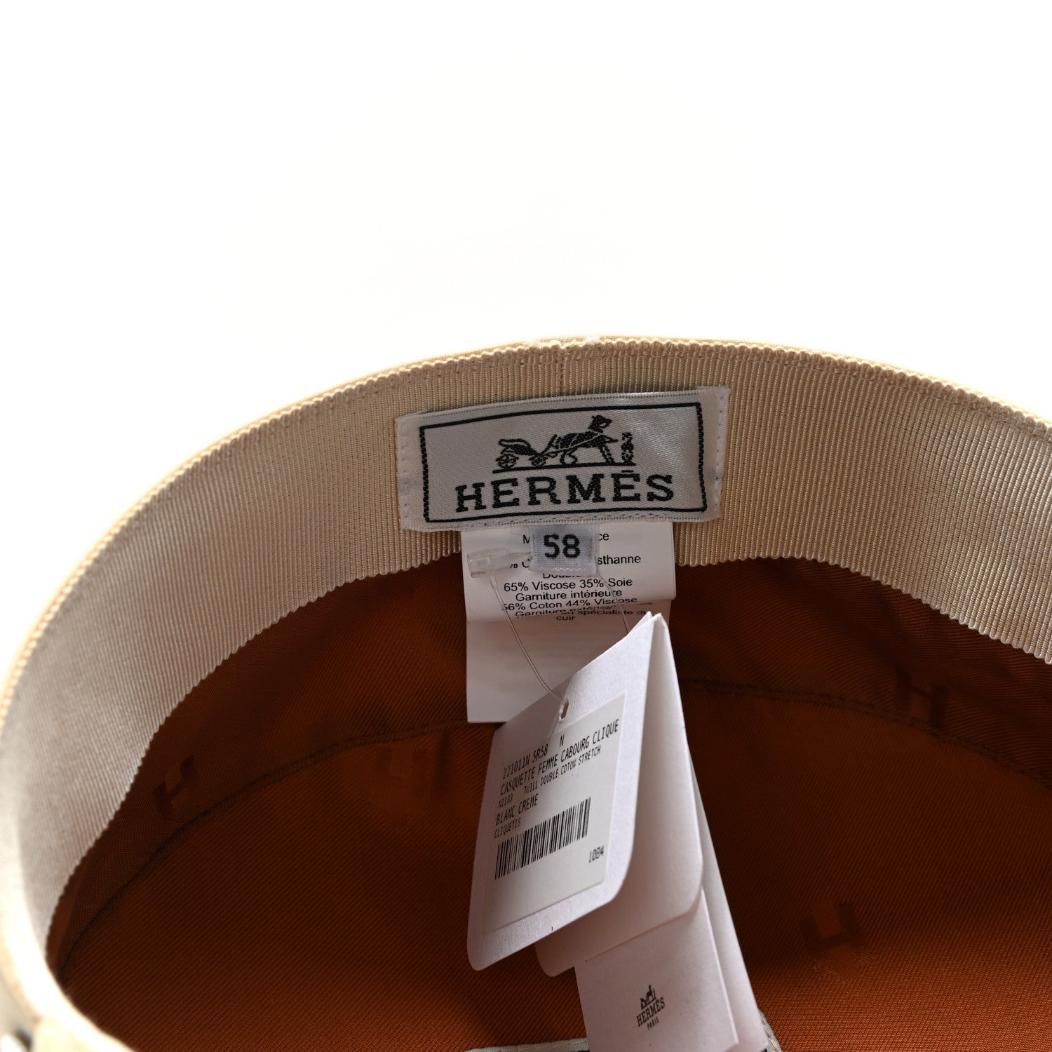 Hermes Double Linen Twill Casquette Cabourg Cliquetis Cap 58 White Creme 7 of 7