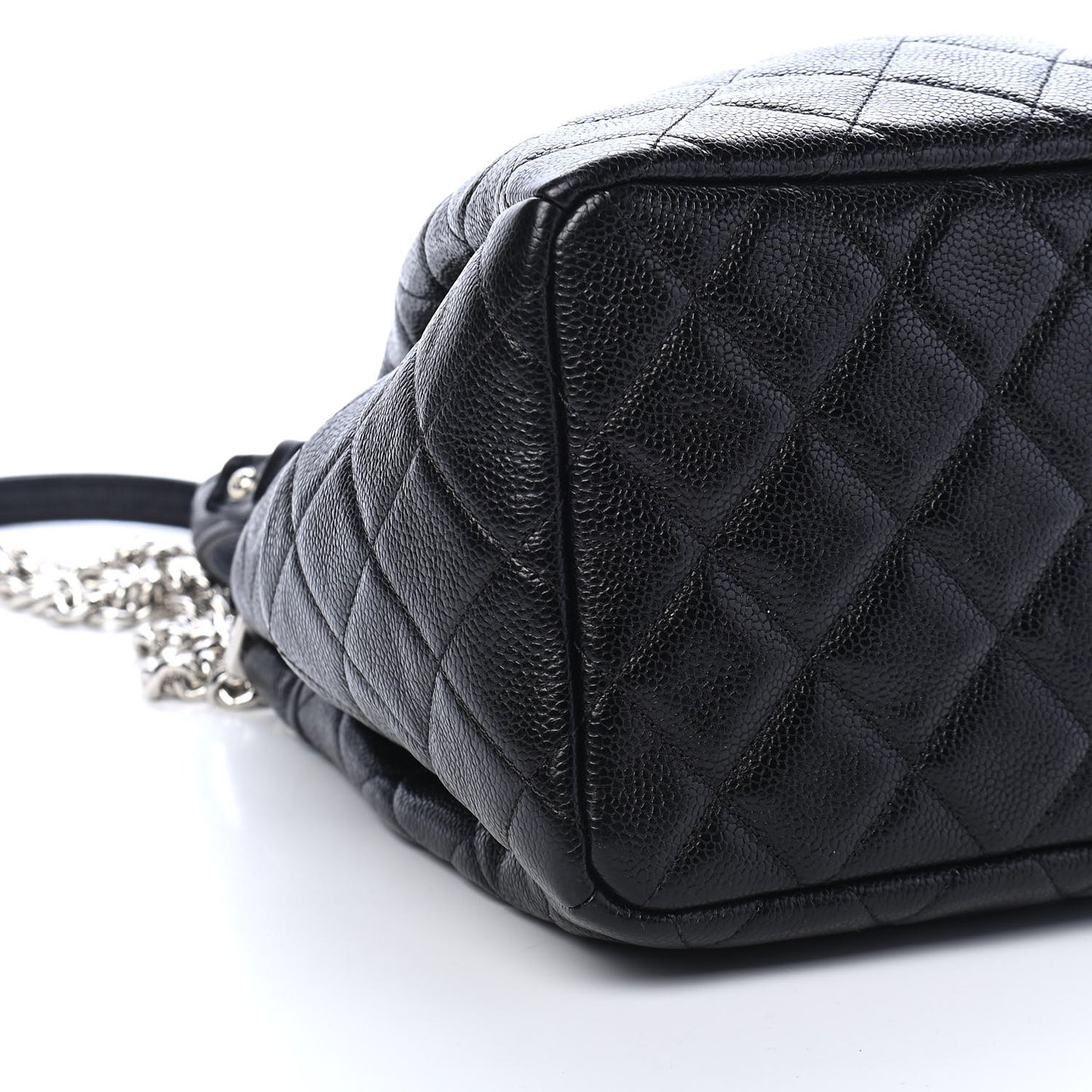 Caviar Flat Quilted CC Chain Bucket Drawstring Bag Black