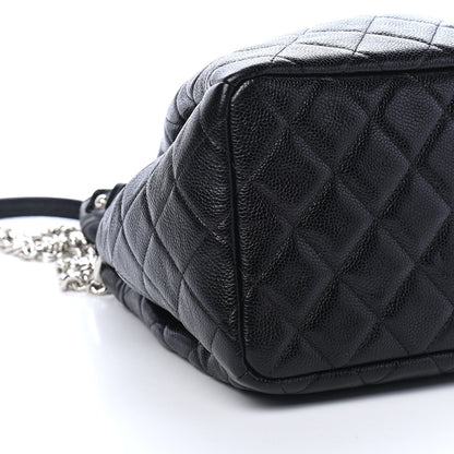 Chanel Caviar Flat Quilted CC Chain Bucket Drawstring Bag Black 8 of 9
