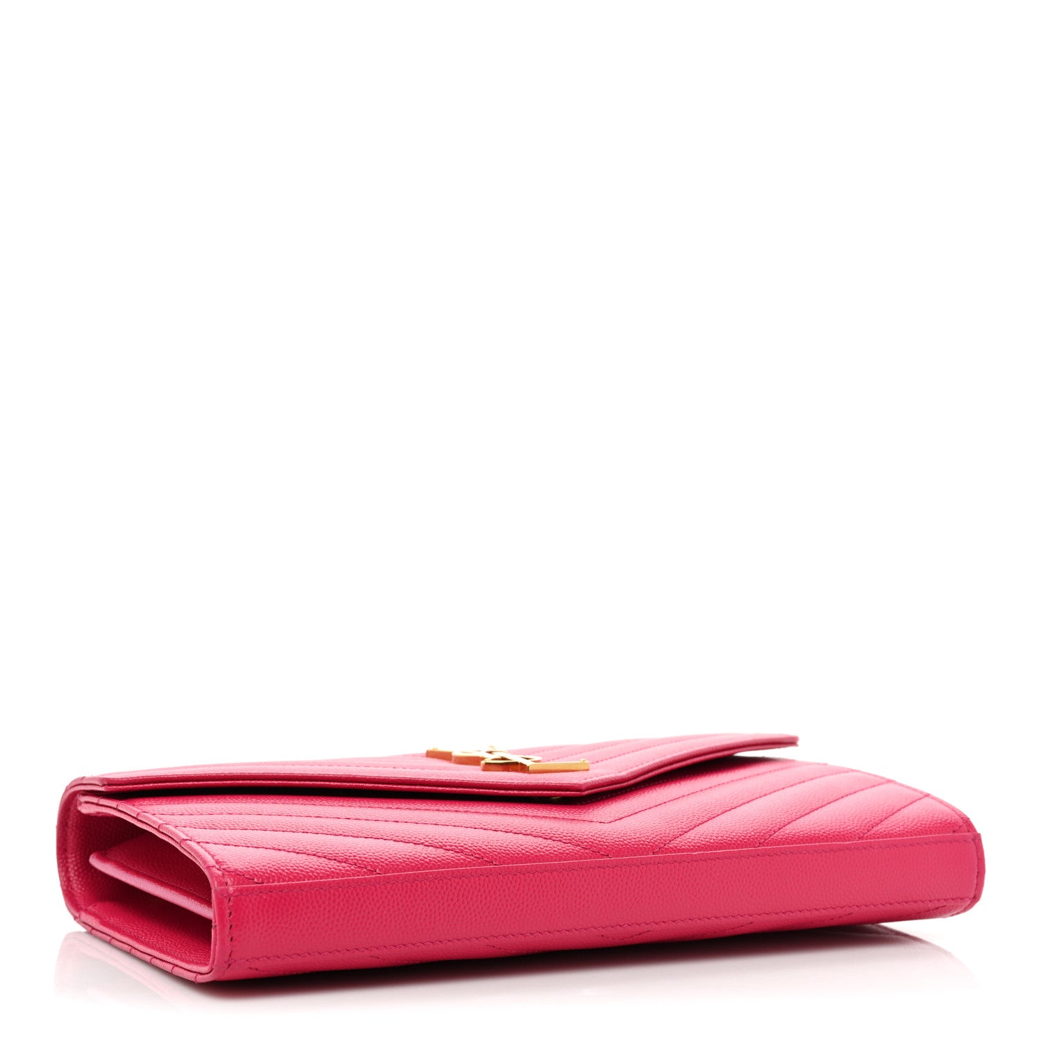 Saint Laurent Grain De Poudre Matelasse Chevron Monogram Chain Wallet Hot Pink 4 of 10