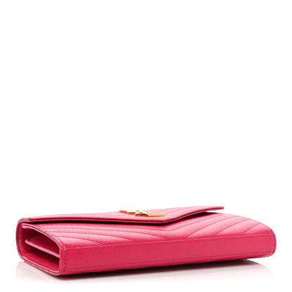 Saint Laurent Grain De Poudre Matelasse Chevron Monogram Chain Wallet Hot Pink 4 of 10