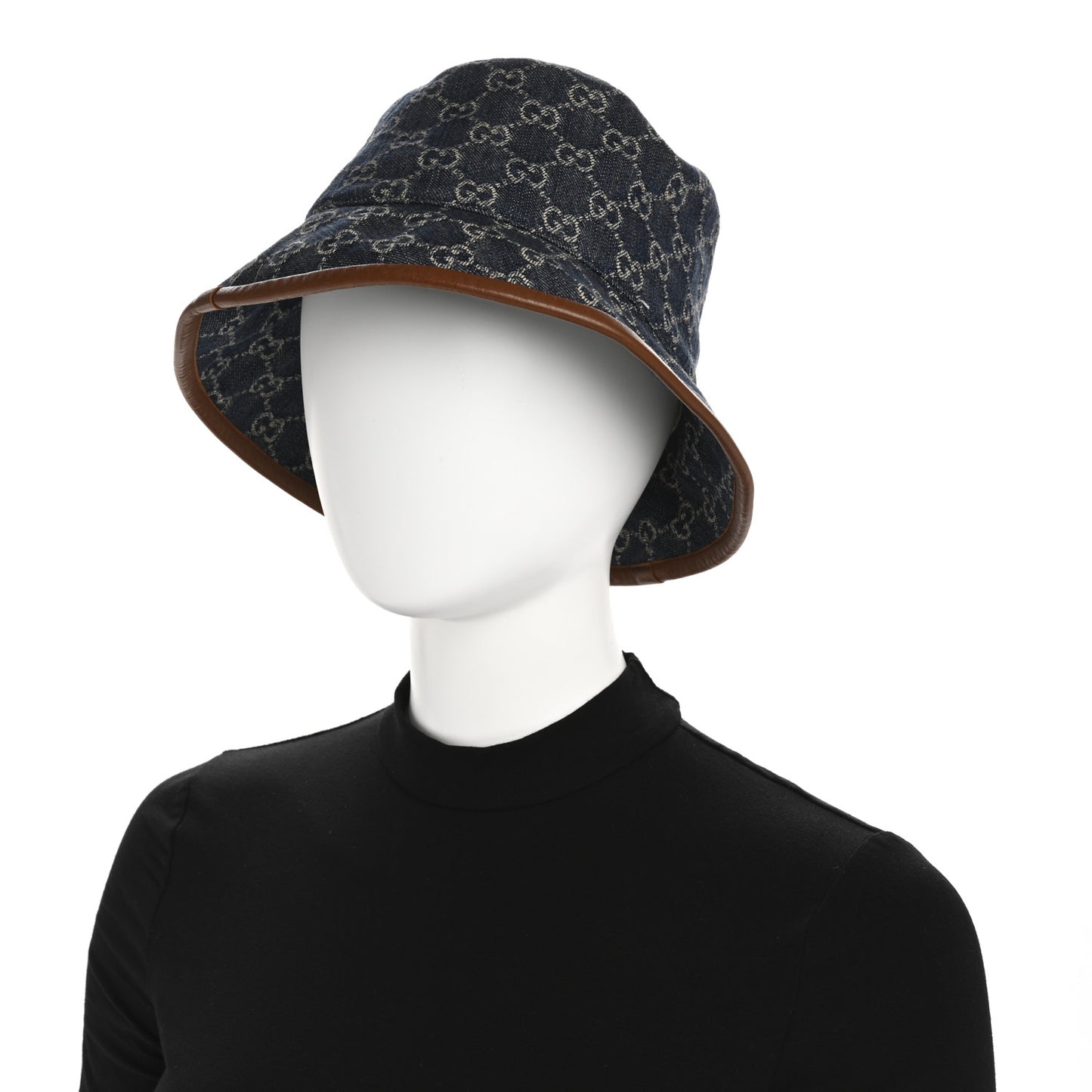 Washed Jacquard Denim Nappa GG Monogram Oscar Bucket Hat M Denim Cuir