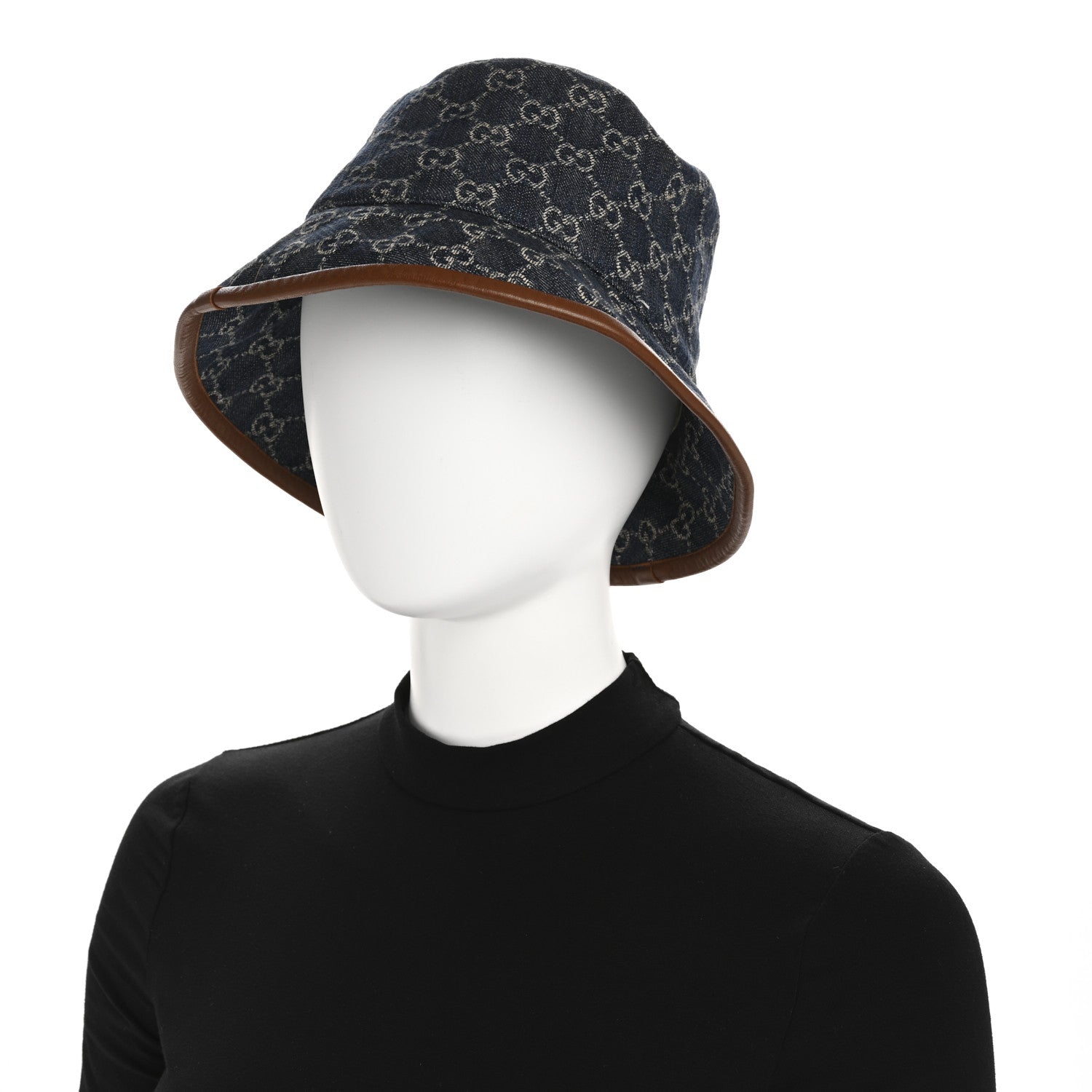 Gucci Washed Jacquard Denim Nappa GG Monogram Oscar Bucket Hat M Denim Cuir 2 of 9