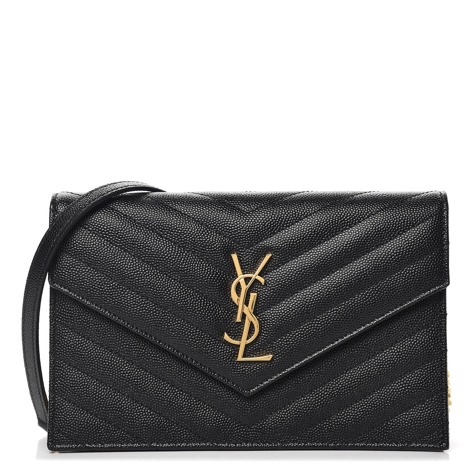 Saint Laurent Grain De Poudre Matelasse Chevron Monogram Envelope Chain Wallet Black 1 of 8