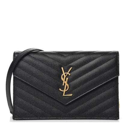 Saint Laurent Grain De Poudre Matelasse Chevron Monogram Envelope Chain Wallet Black 1 of 8