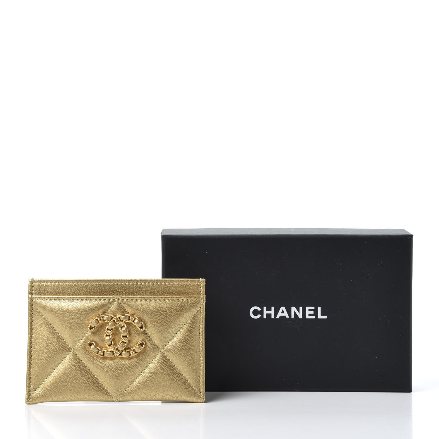 Chanel Metallic Goatskin Quilted Chanel 19 Card Holder Gold 10 of 10
