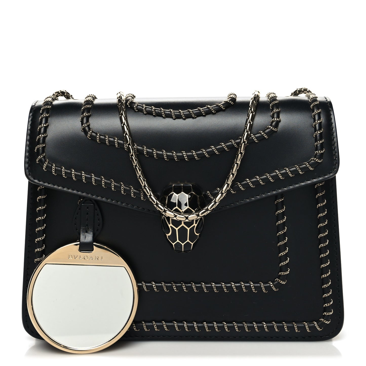 Calfskin Woven Chain Serpenti Forever Crossbody Bag Black