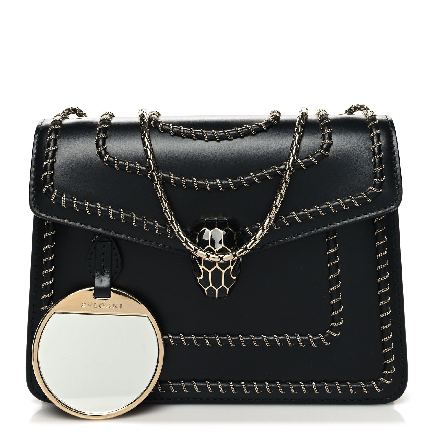 Bulgari Calfskin Woven Chain Serpenti Forever Crossbody Bag Black 1 of 10