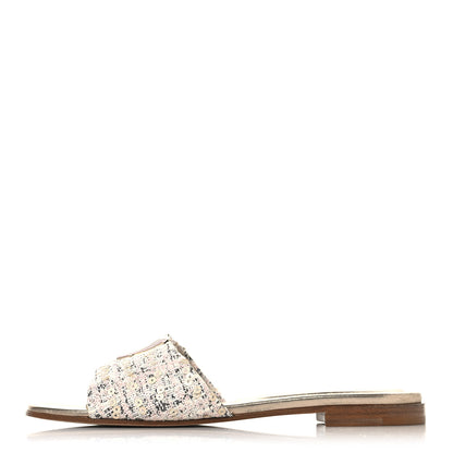 Louis Vuitton Tweed Sequin LV Mare Flat Mule Sandals 39 Light Gold 1 of 8