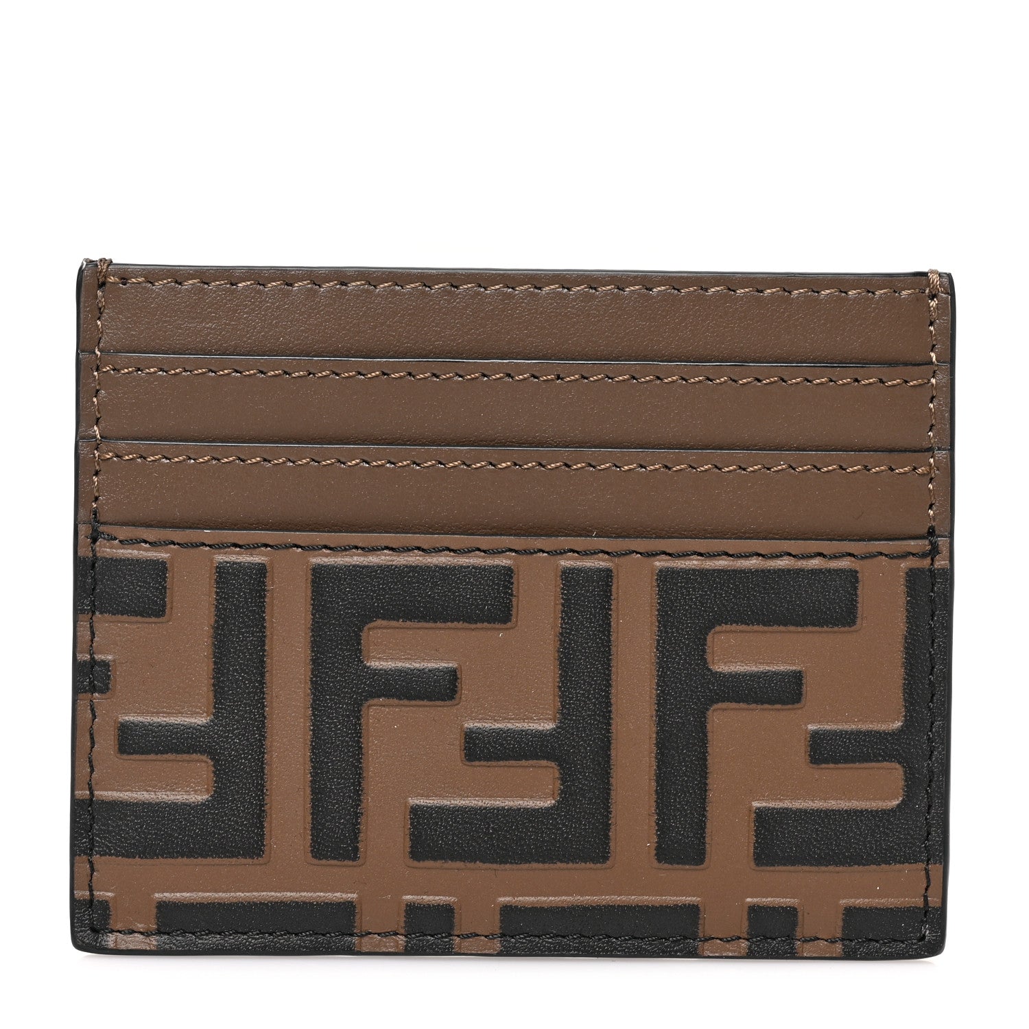 Fendi Vitello Soft Bi-Color FF 1974 Embossed Card Holder Maya Black 1 of 7
