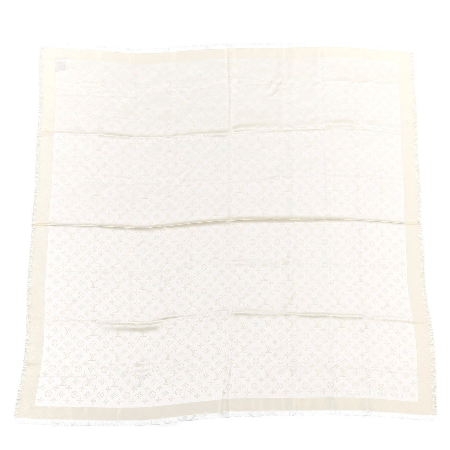 Silk Wool Monogram Shine Shawl Beige