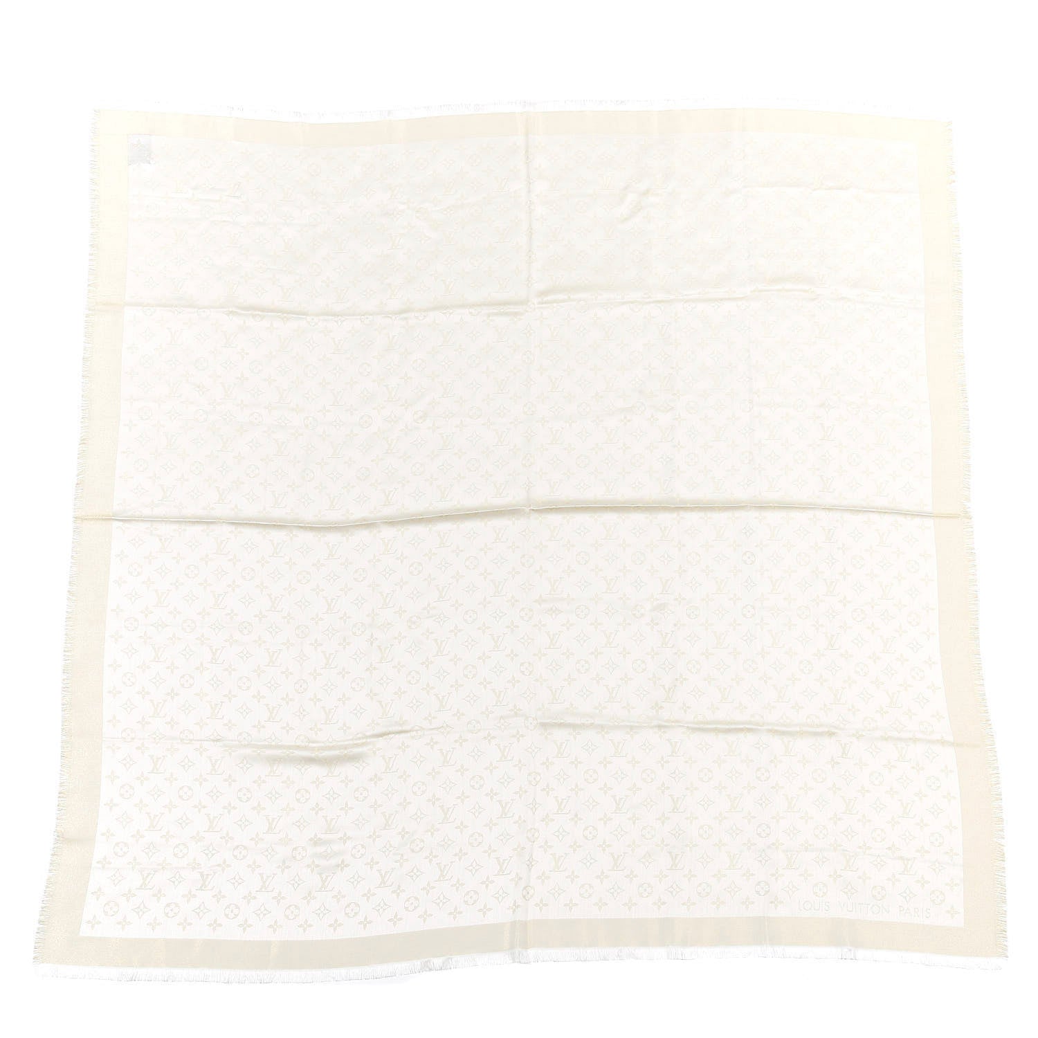 Louis Vuitton Silk Wool Monogram Shine Shawl Beige 1 of 3