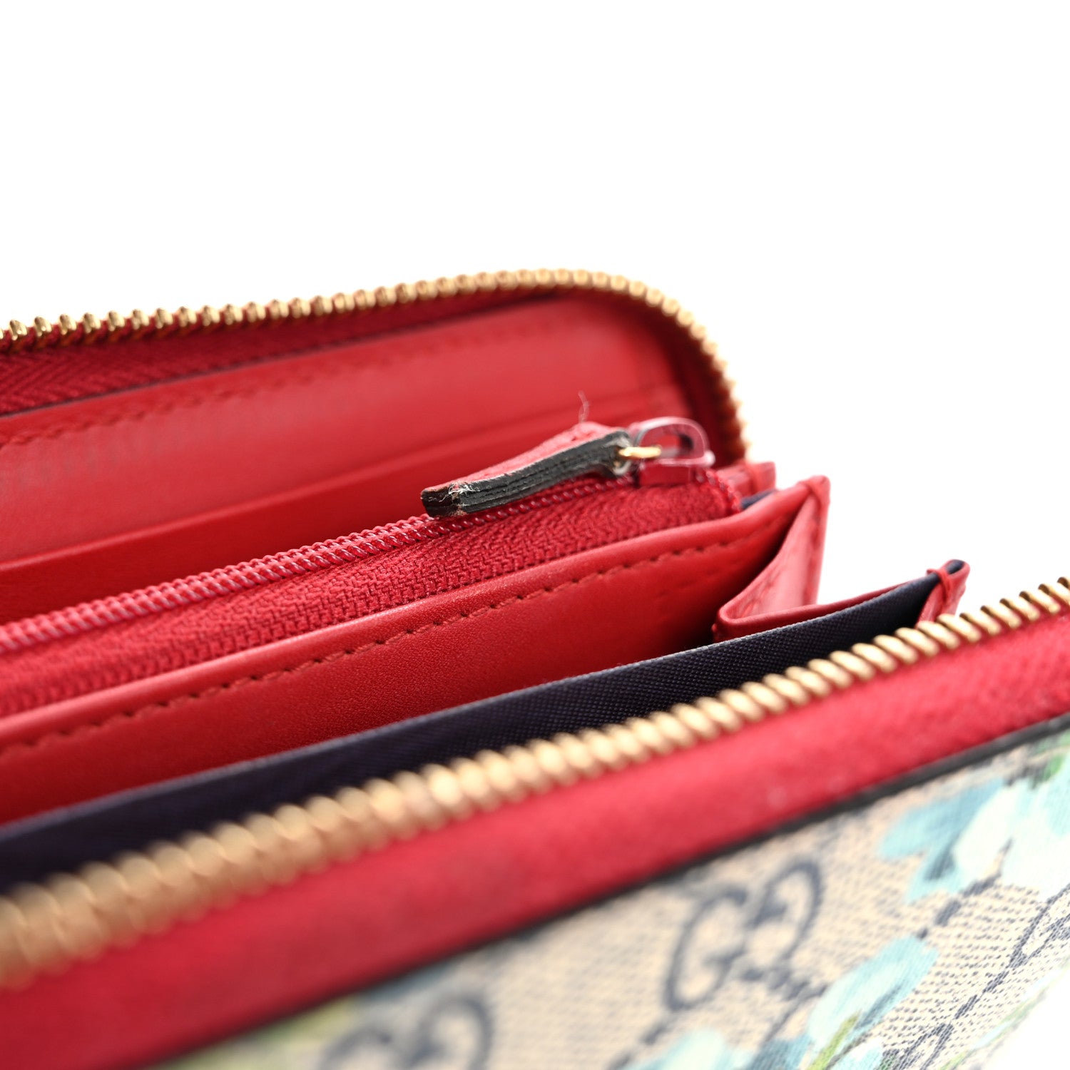 Gucci GG Supreme Monogram Blooms Zip Around Wallet Blue Red 8 of 17