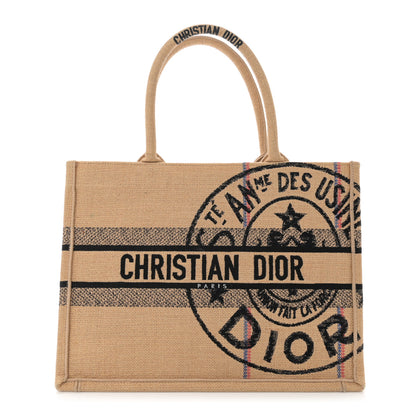 Christian Dior Canvas Jute Embroidered Medium Book Tote Black Beige 1 of 14