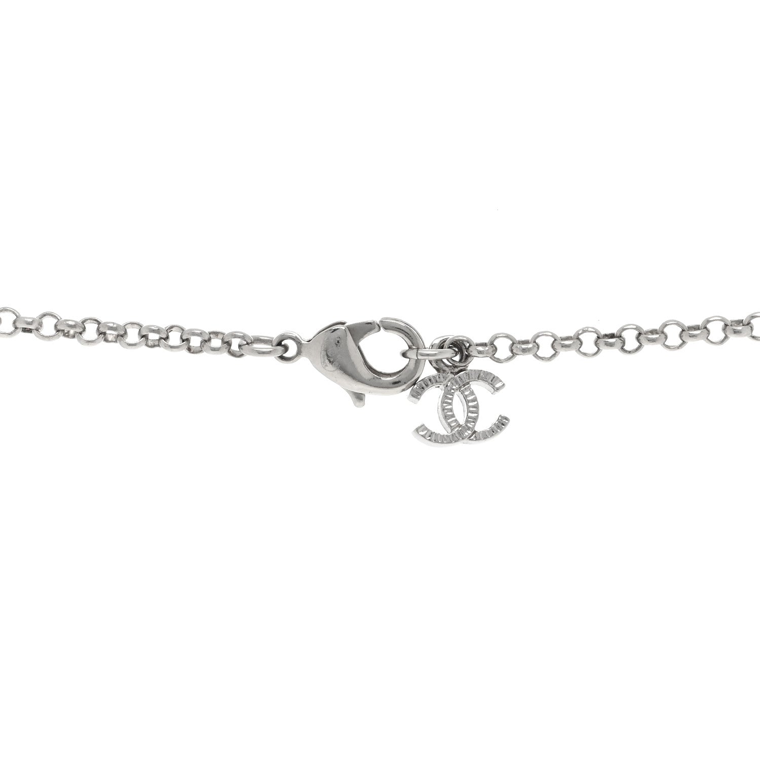 Chanel Crystal CC Round Pendant Necklace Silver 3 of 3