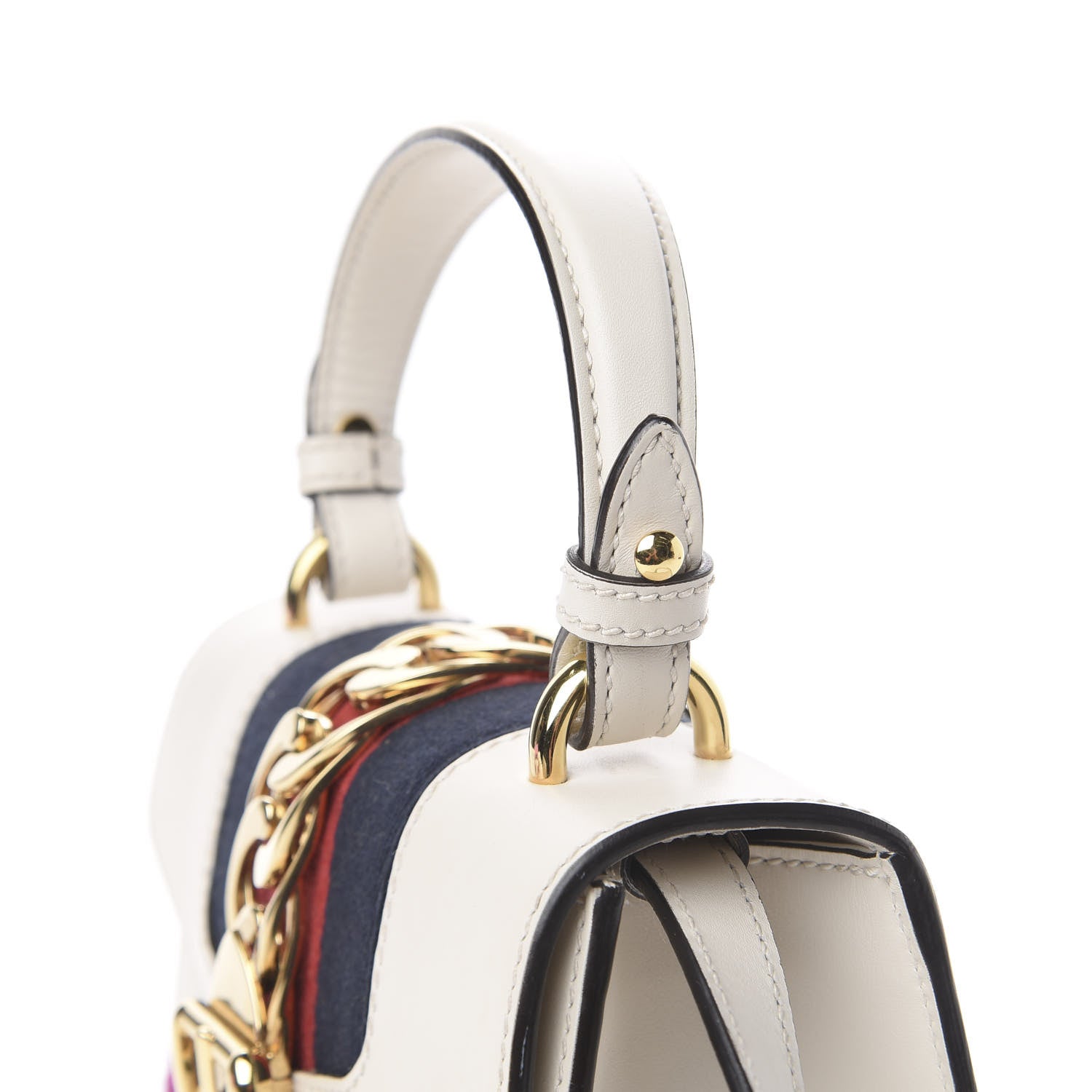 Gucci Calfskin Embroidered Mini Sylvie Top Handle Bag White 14 of 18