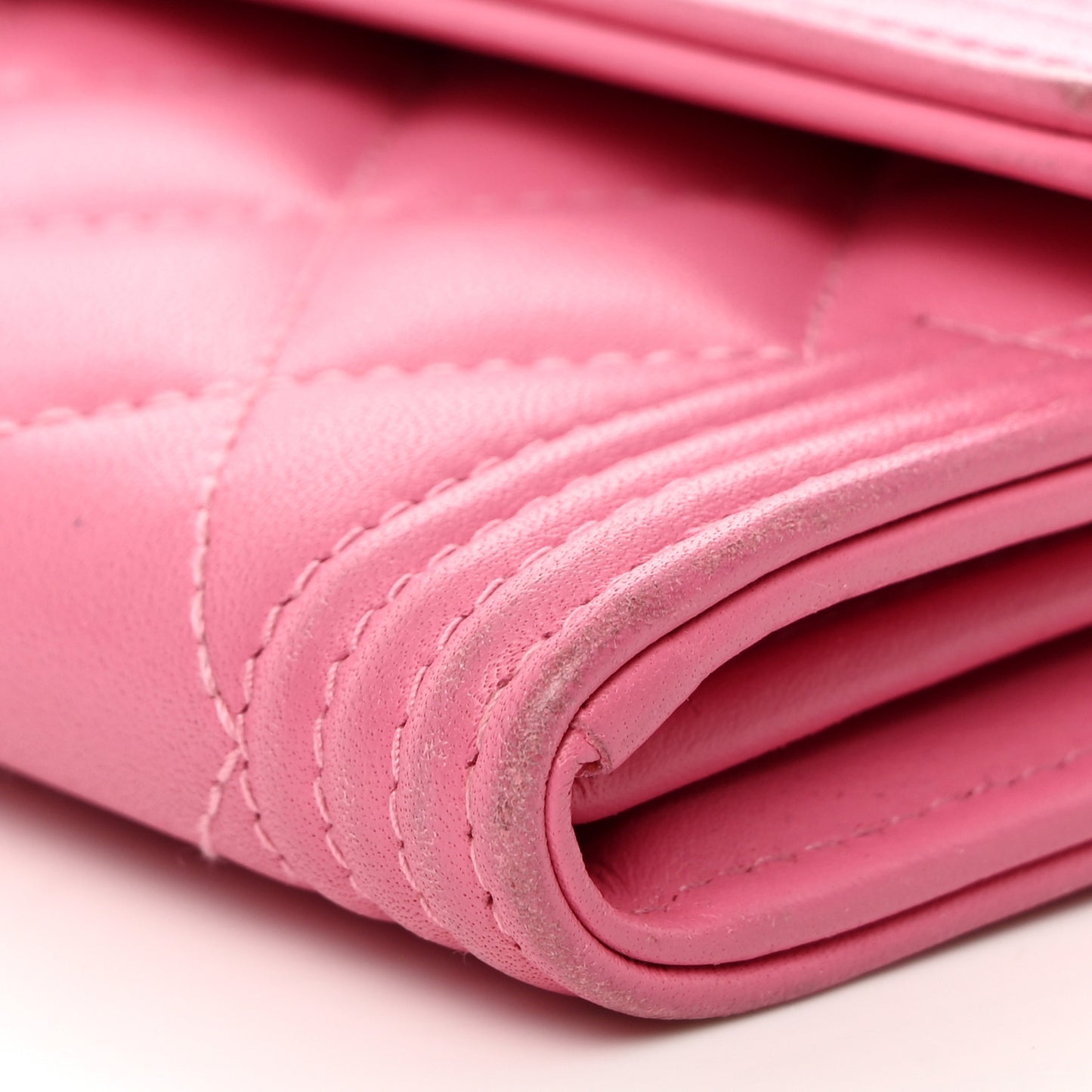 Lambskin Quilted Large Boy Gusset Flap Wallet Pink