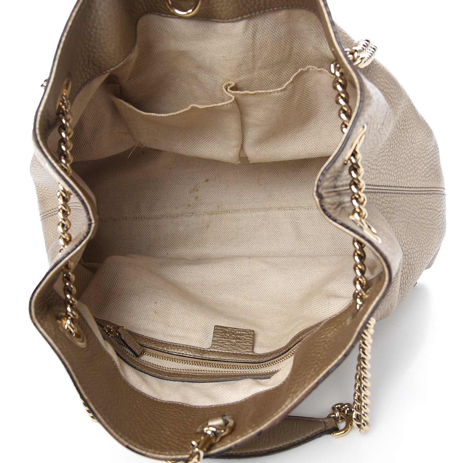 Gucci Metallic Pebbled Calfskin Medium Soho Chain Shoulder Bag Golden Beige 4 of 17