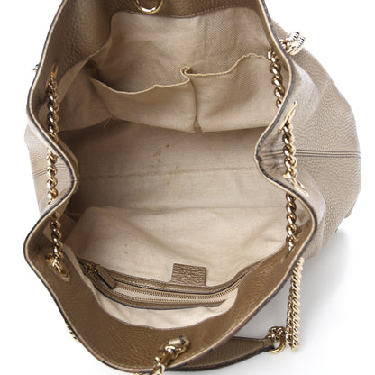 Gucci Metallic Pebbled Calfskin Medium Soho Chain Shoulder Bag Golden Beige 4 of 17