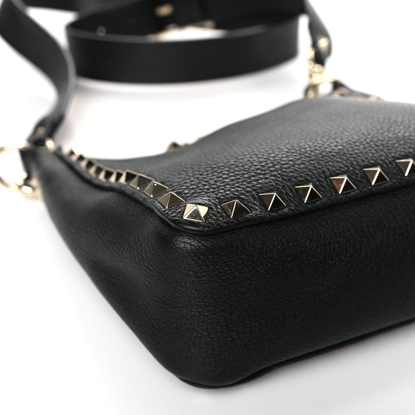 Pebbled Calfskin Mini Rockstud Flip-Lock Messenger Bag Black