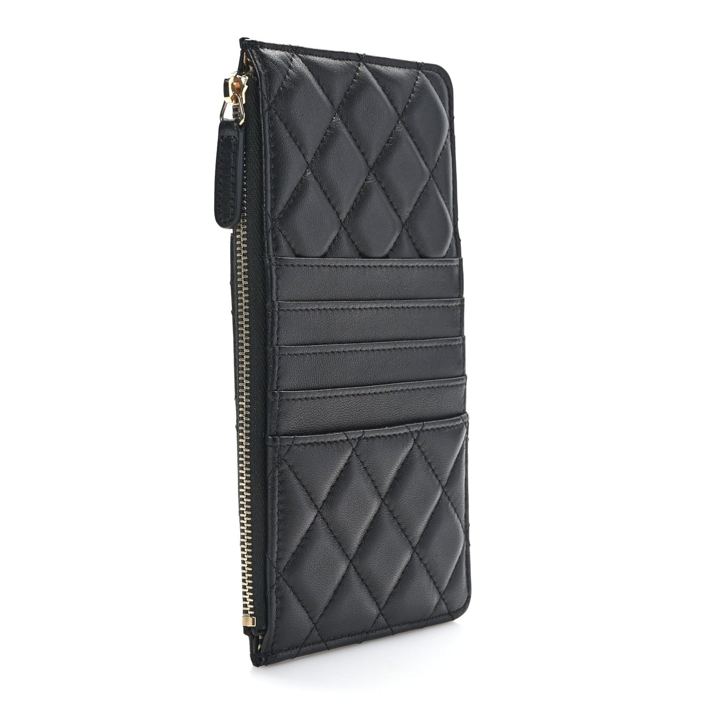 Lambskin Quilted Egyptian Amulet Classic Flat Wallet Pouch Black