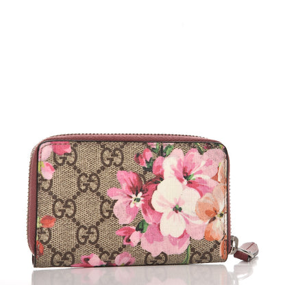 Gucci GG Supreme Monogram Blooms Zip Around Card Case Wallet Beige Multicolor Dry Rose 3 of 6