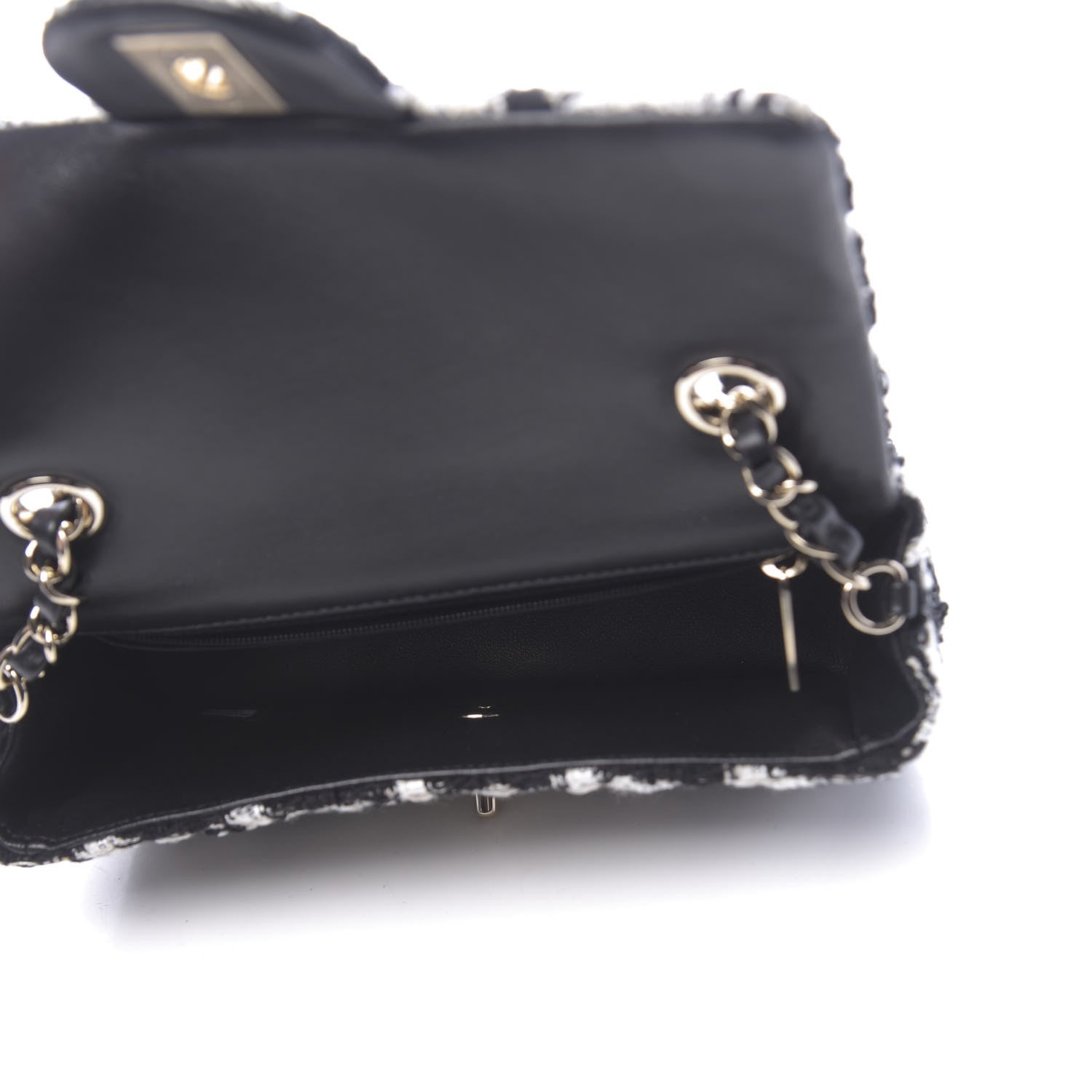 Chanel Tweed Quilted Mini Rectangular Flap Black Ecru White 5 of 11
