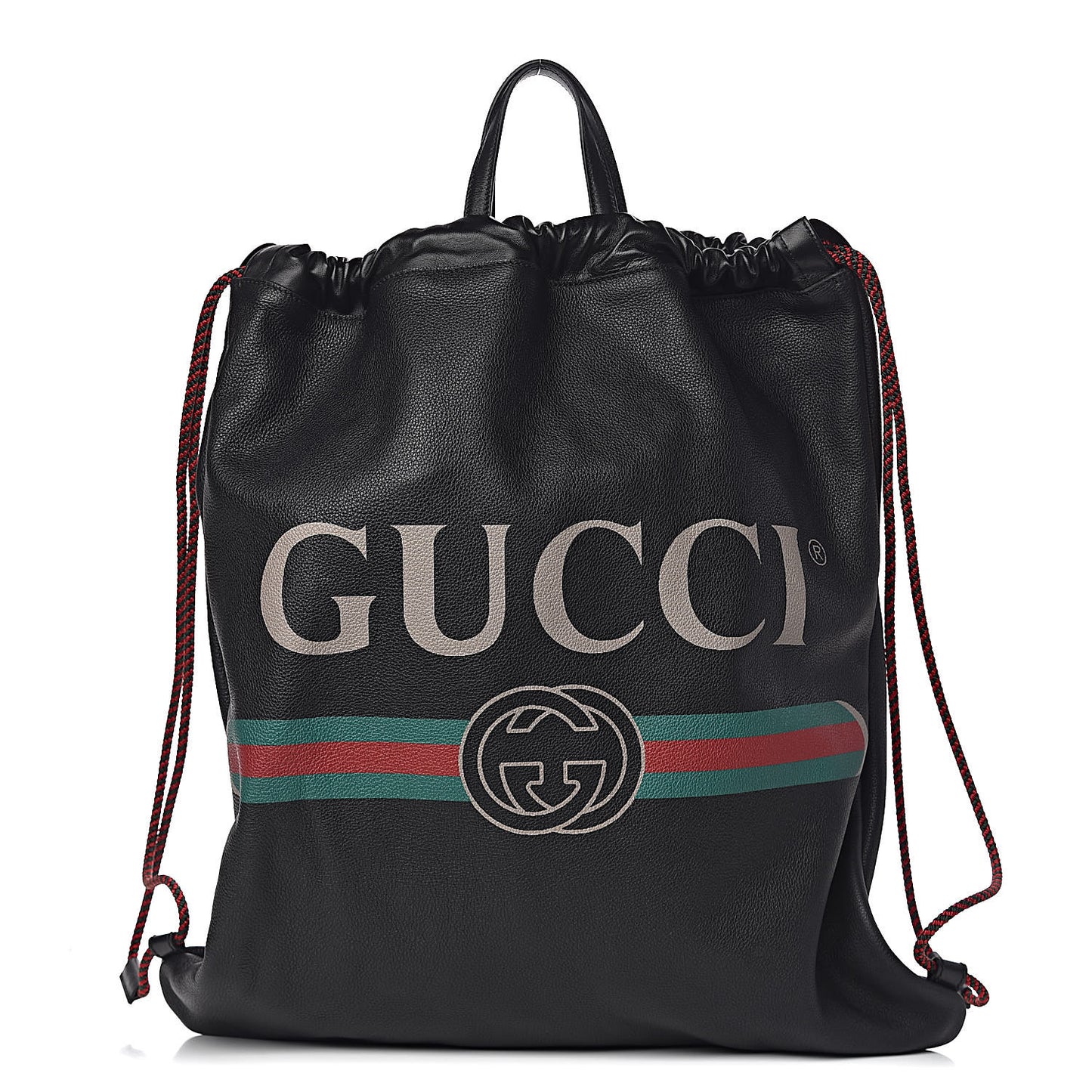 Calfskin Logo Drawstring Backpack Black