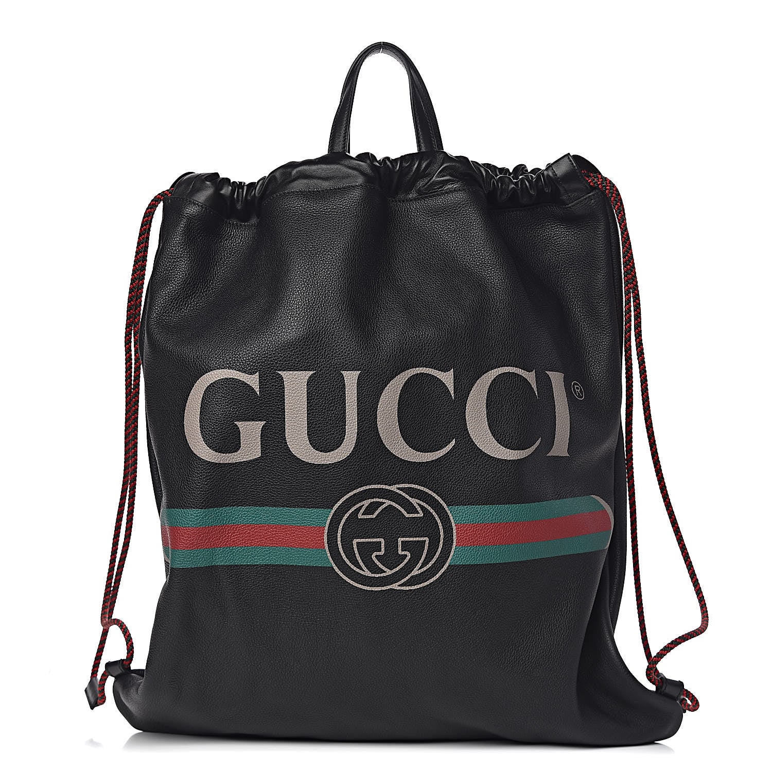 Gucci Calfskin Logo Drawstring Backpack Black 1 of 12