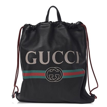 Gucci Calfskin Logo Drawstring Backpack Black 1 of 12