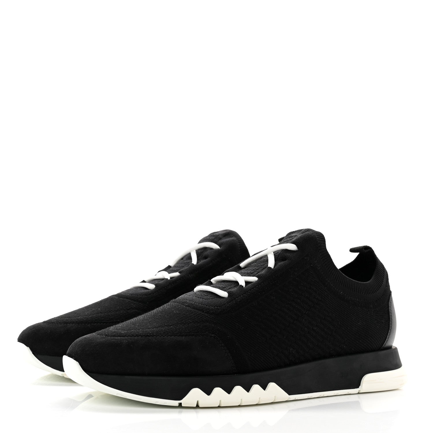 Hermes Technical Canvas Calfskin Goatskin Womens Addict Sneakers 39 Black White 3 of 8