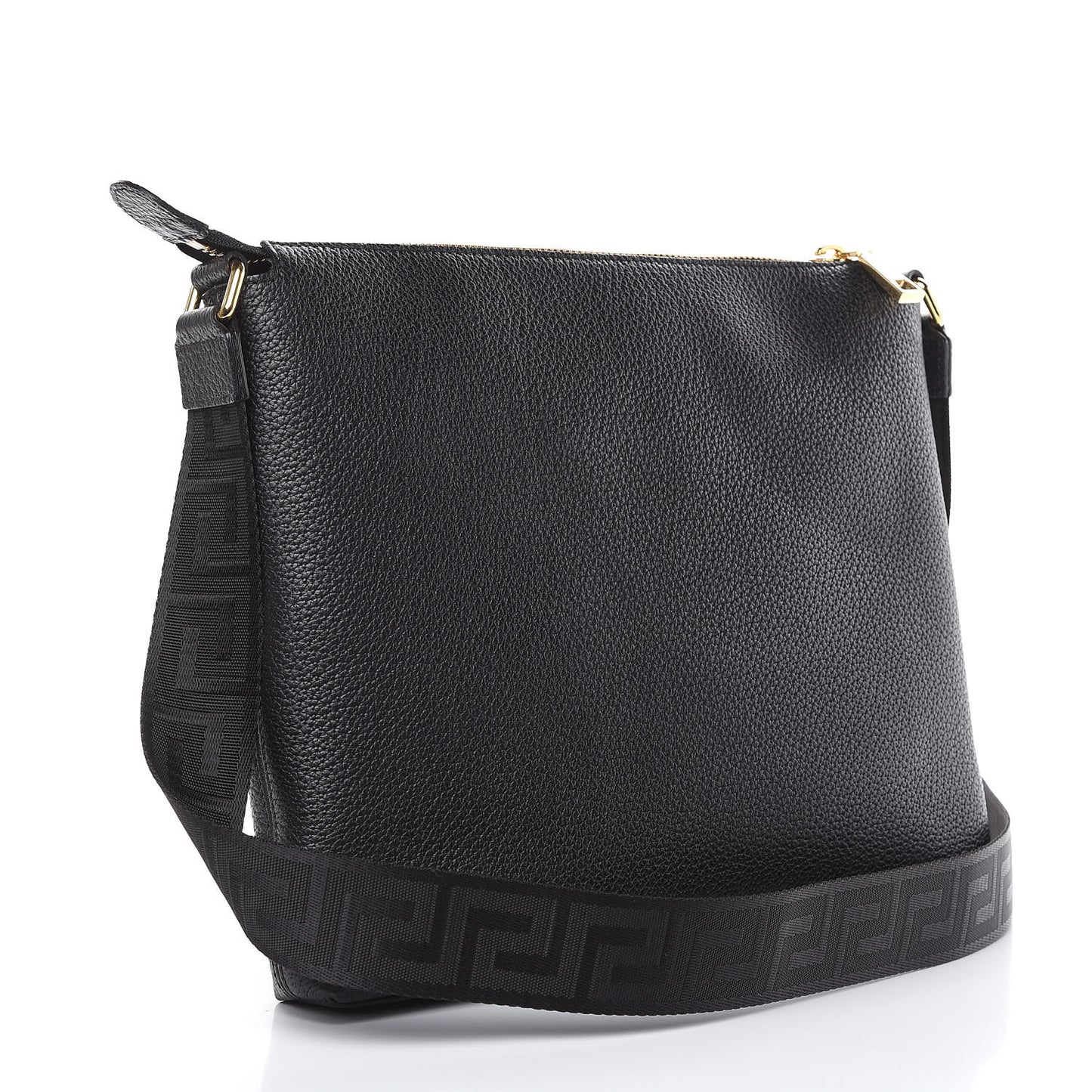Grained Calfskin Medusa Messenger Bag Black