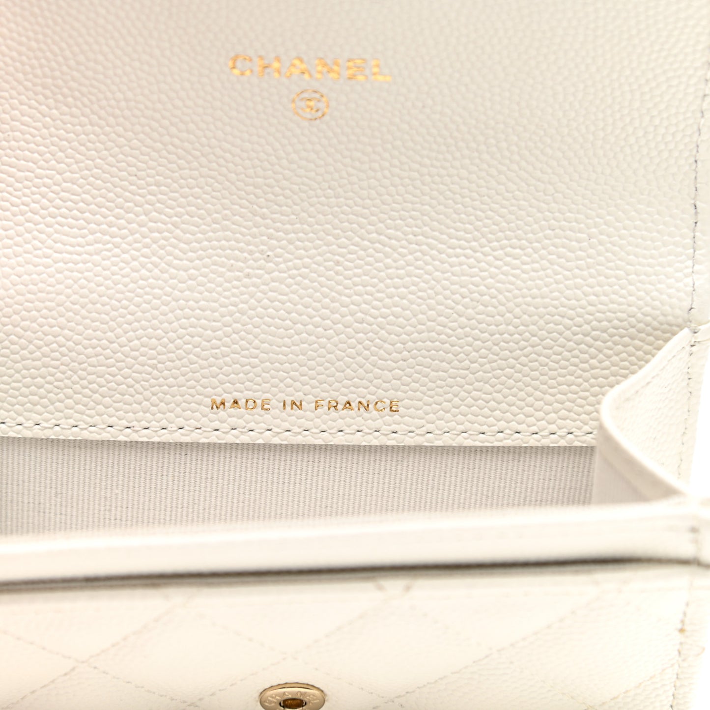 Caviar Quilted Flap Card Holder Wallet White