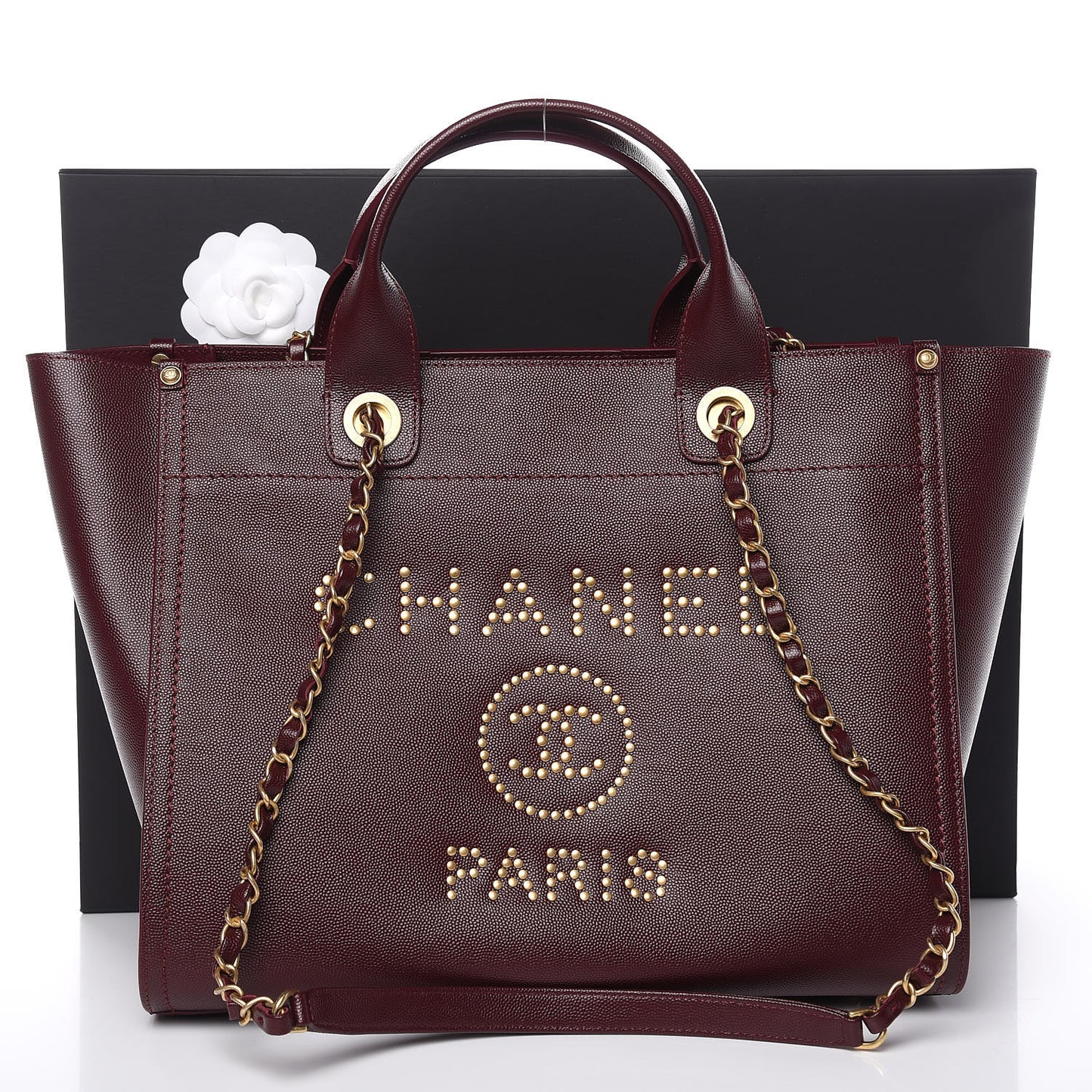 Caviar Small Studded Deauville Tote Burgundy
