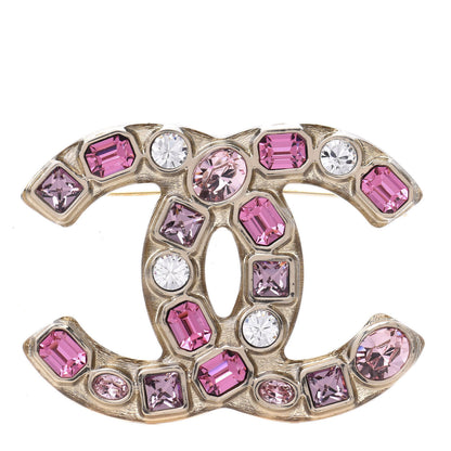 Chanel Crystal CC Brooch Gold Pink 1 of 6