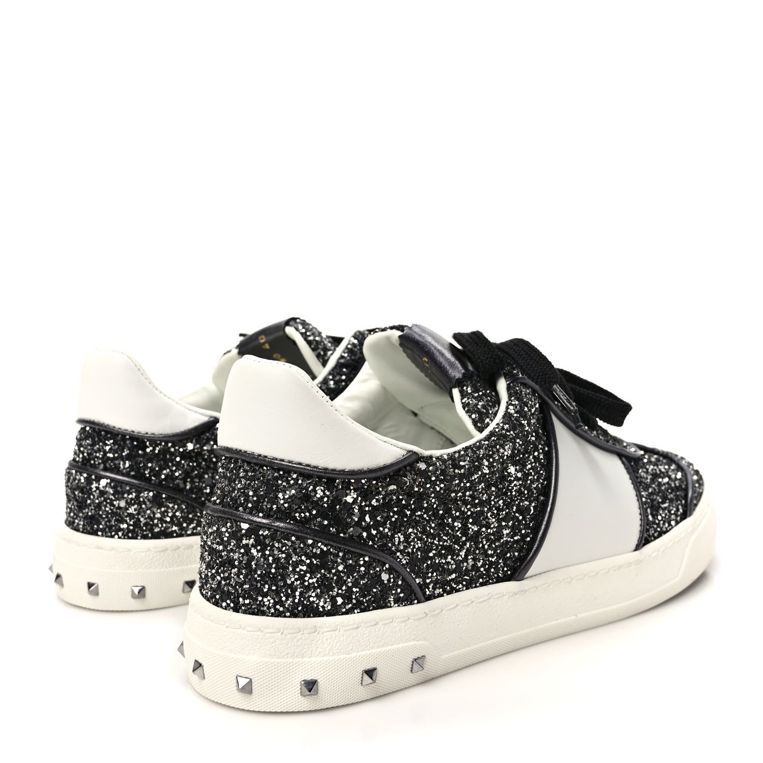 Valentino Garavani Calfskin Glitter Flycrew Sneakers 40 Black 4 of 9